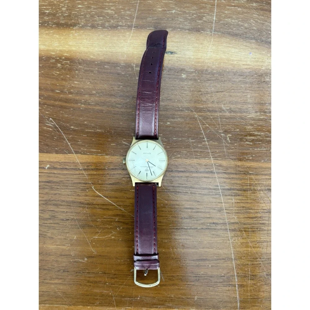 Vintage Jules Jurgensen Watch⭐️Ref 5618⭐️Gold Tone Swiss Movement Leather Strap